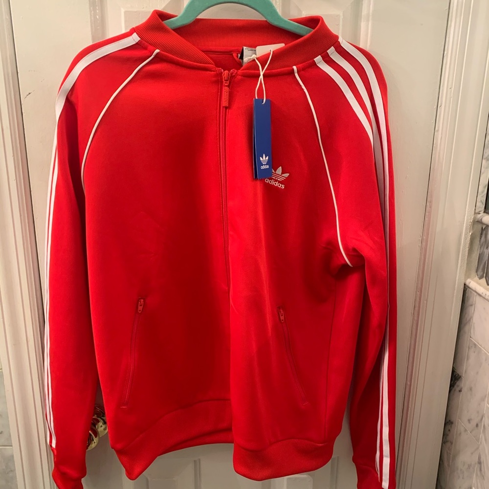 Adidas red classic track jacket.